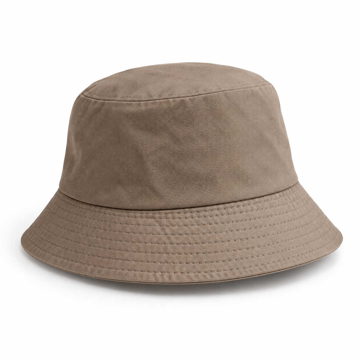 Plain beige cotton bucket hat with stitched brim