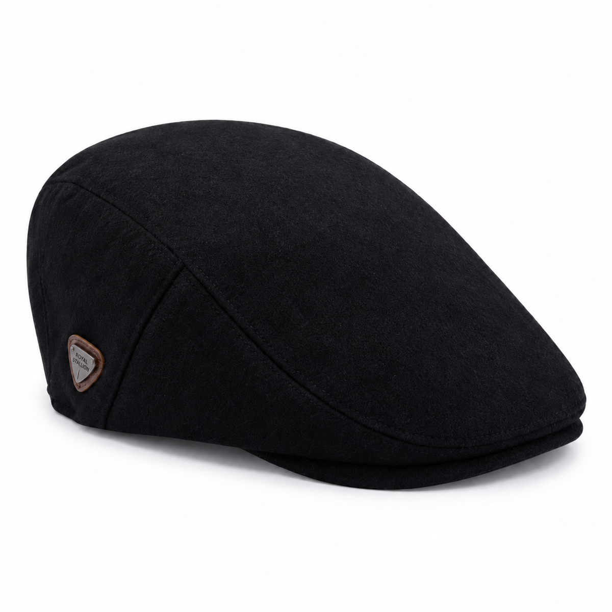 Plain black Royal Stallion flat cap with short curved peak