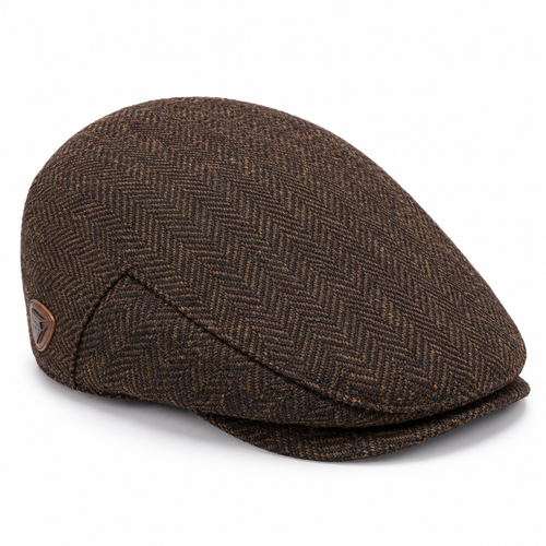 Brown herringbone Royal Stallion flat cap
