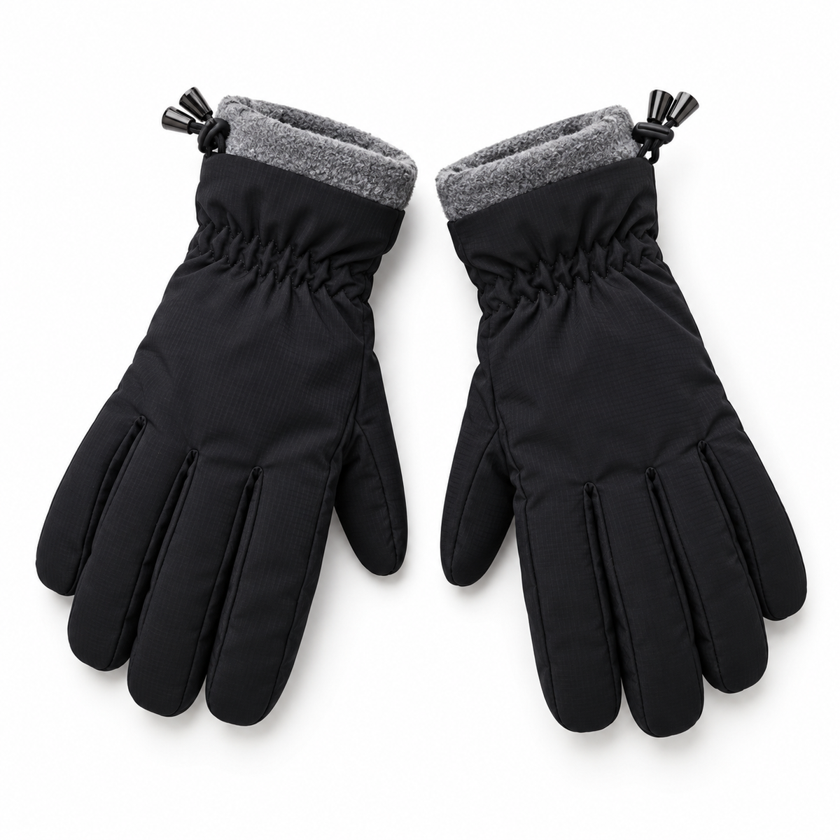 Pair of men's black waterproof gloves with grey cuff lining