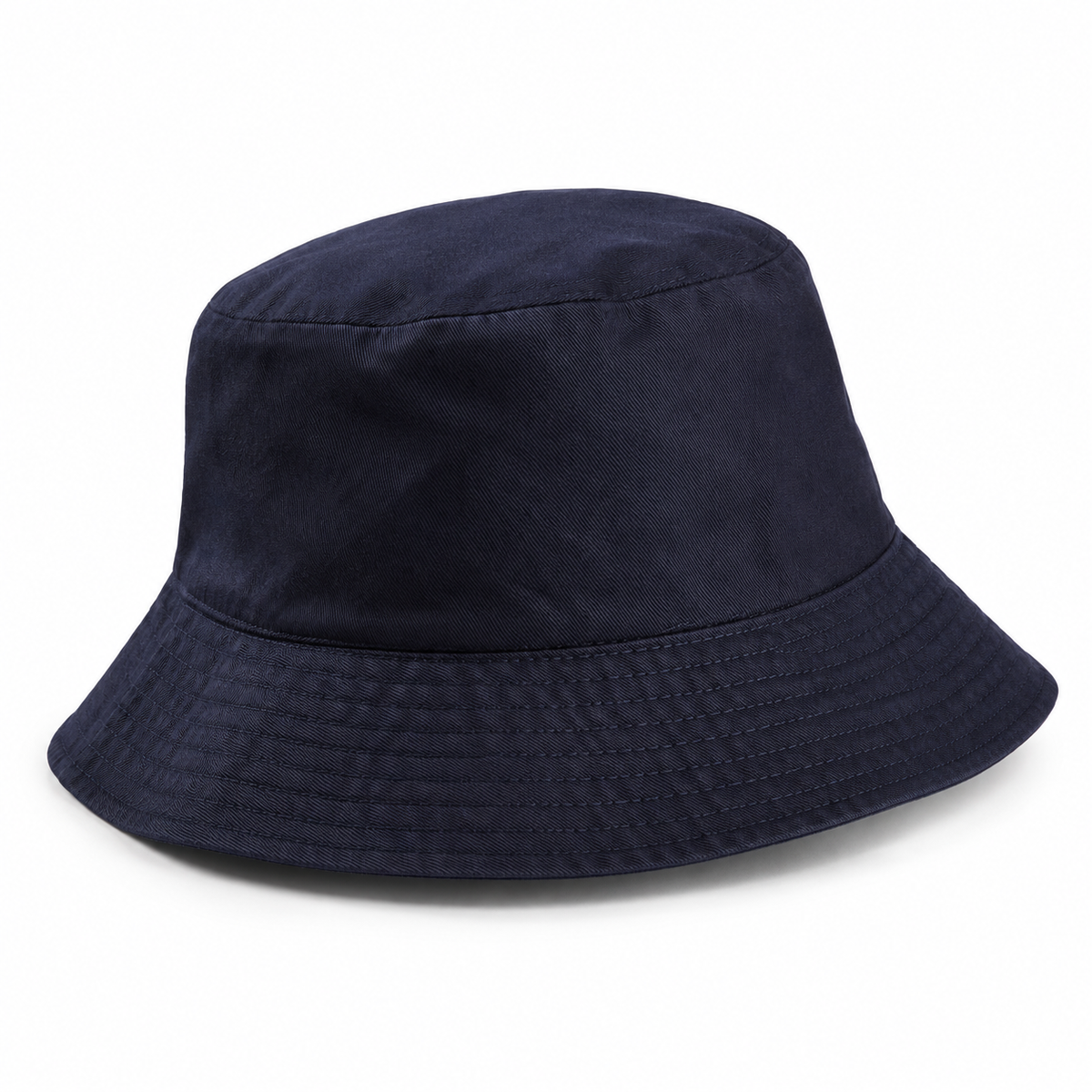 Plain navy blue cotton bucket hat with stitched brim