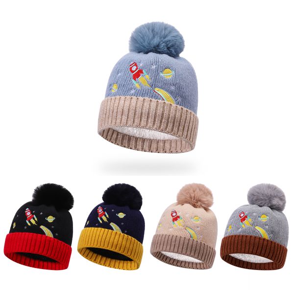 Boys Winter Fur-Lined Space Pom Pom Beanie Hat – 12 Pack – 12 hats – Kids’ One Size