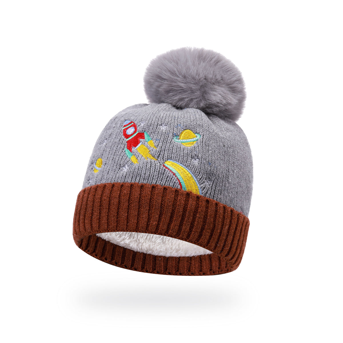 Boys Winter Fur-Lined Space Pom Pom Beanie Hat – 12 Pack – 12 hats – Kids’ One Size
