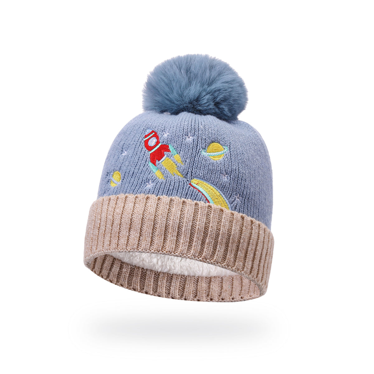 Boys Winter Fur-Lined Space Pom Pom Beanie Hat – 12 Pack – 12 hats – Kids’ One Size