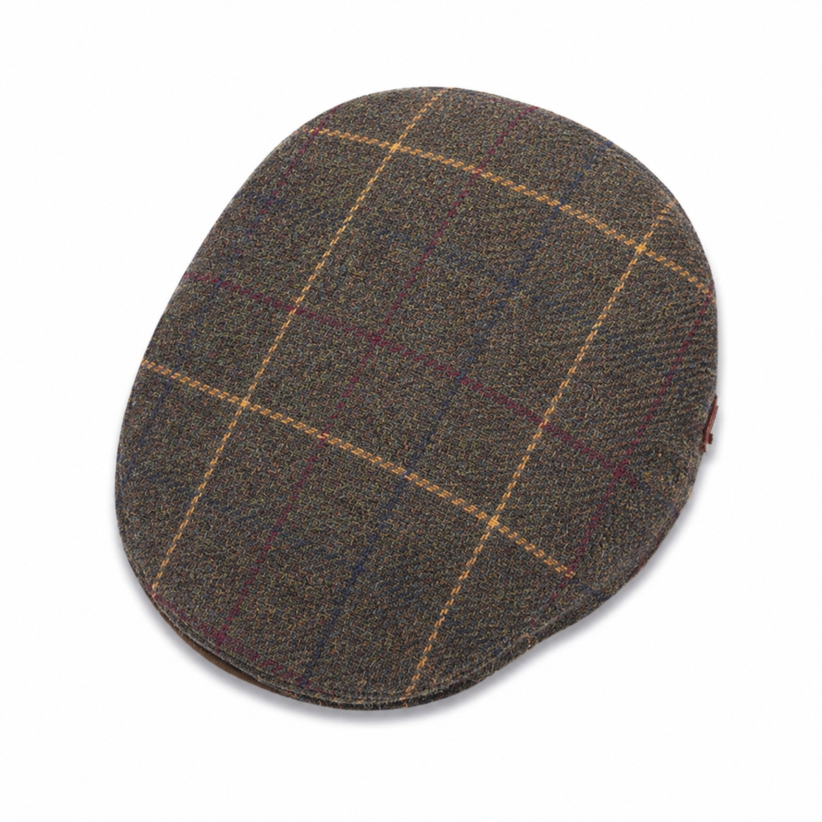 Dark Olive Charcoal Checked Lines Newsboy Flat Hat – original gallery image 1