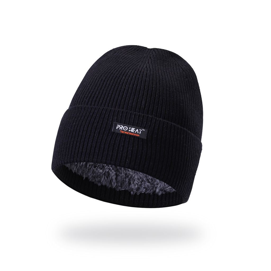Men’s Black Fur-Lined Pro Heat Beanie Hat – 12 Pack – 12 hats – One Size (58–62 cm)