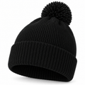 Original catalogue image of a black plain pom pom beanie with turn-up cuff