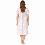 Back view of the Lamros pink floral short-sleeve nightdress
