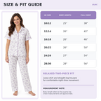 LR14 pyjama size and fit guide showing six UK size options from 10/12 to 28/30