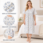 Blue floral nightdress feature image showing lightweight fabric, lace details and relaxed fit