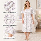 Lilac floral nightdress feature image showing lightweight fabric, lace details and relaxed fit