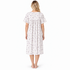Rear view of the lilac floral short-sleeve nightdress with a relaxed fit
