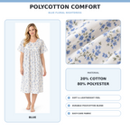 Nightdress material information showing floral fabric made from 20 percent cotton and 80 percent polyester