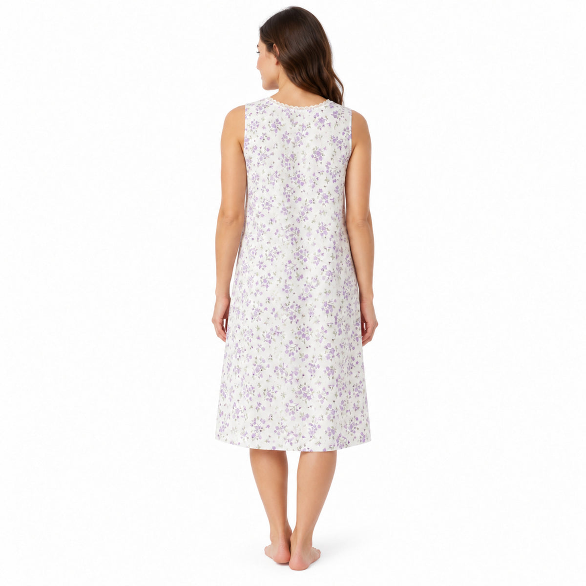 Back view of the Lamros lilac sleeveless floral nightdress