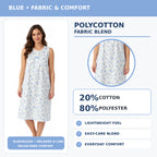 Lamros sleeveless nightdress material guide showing 20 percent cotton and 80 percent polyester