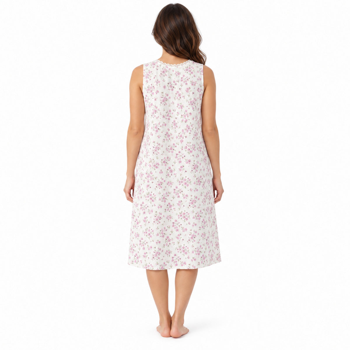 Back view of the Lamros pink sleeveless floral nightdress