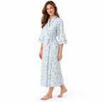Lamros LR18 women's floral wrap dressing gown in blue – side view
