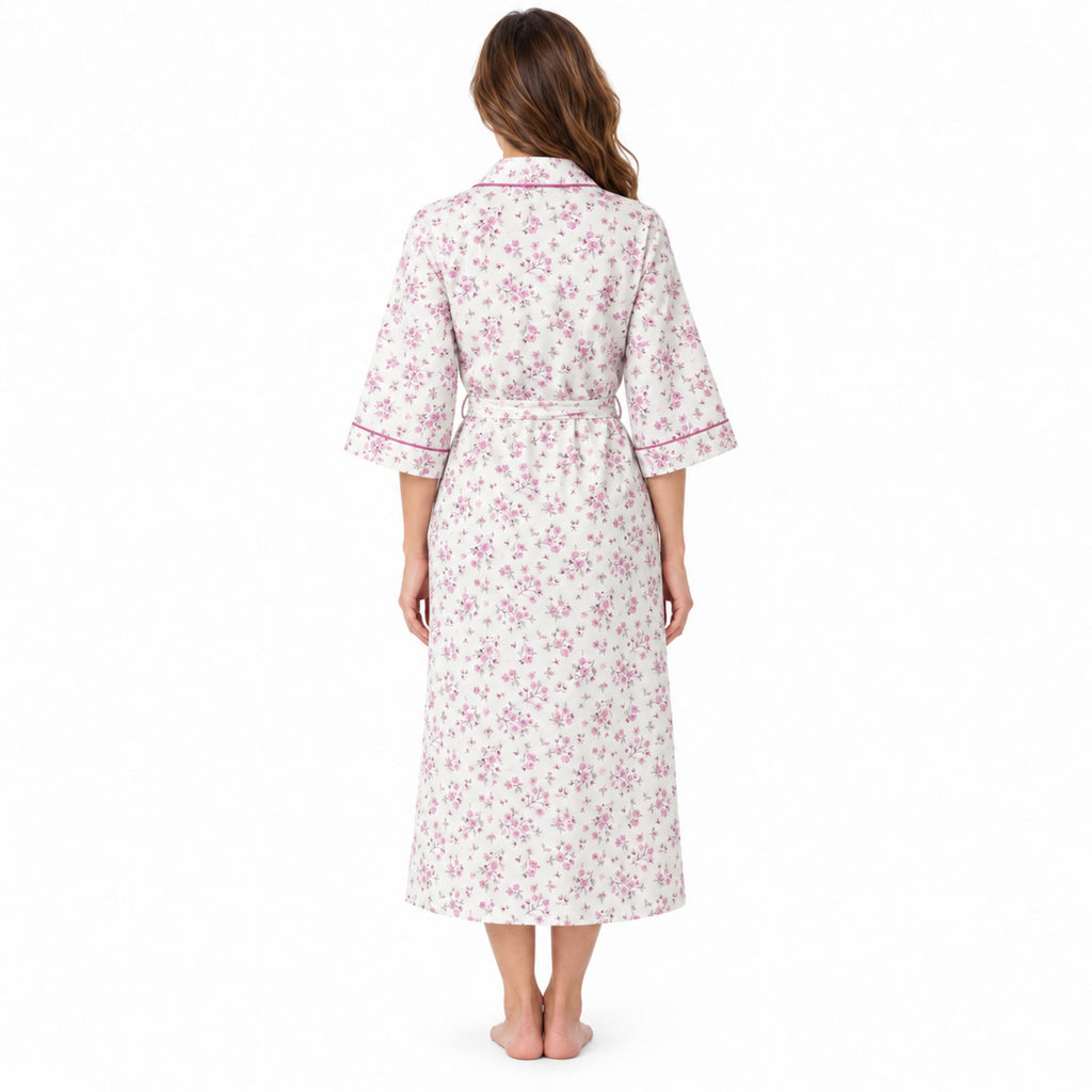 Lamros LR18 women's floral wrap dressing gown in pink – back view