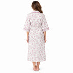 Lamros LR18 women's floral wrap dressing gown in pink – back view