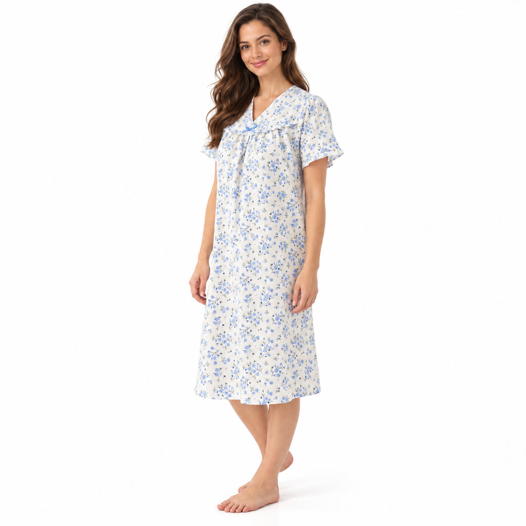 Lamros LR20 women's floral V-neck short sleeve nightdress in blue – side view