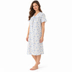 Lamros LR20 women's floral V-neck short sleeve nightdress in blue – side view