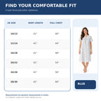 Lamros LR20 women's floral V-neck short sleeve nightdress in blue – uk size guide and garment measurements