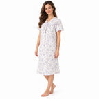 Lamros LR20 women's floral V-neck short sleeve nightdress in lilac – side view