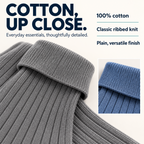 Close-up of cotton fabric and classic ribbed knit in grey and blue socks
