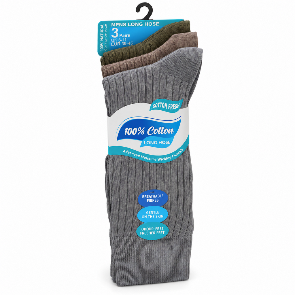 Pack A contains three pairs of socks in grey, taupe and olive