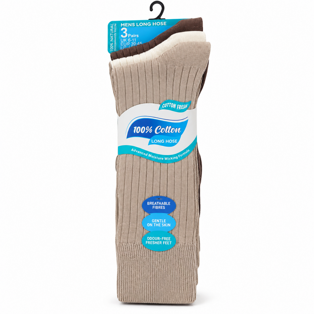 Pack C contains three pairs of socks in beige, cream and brown