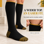 Wide non-elastic top on black and mustard-gold men's work socks, UK 6–11